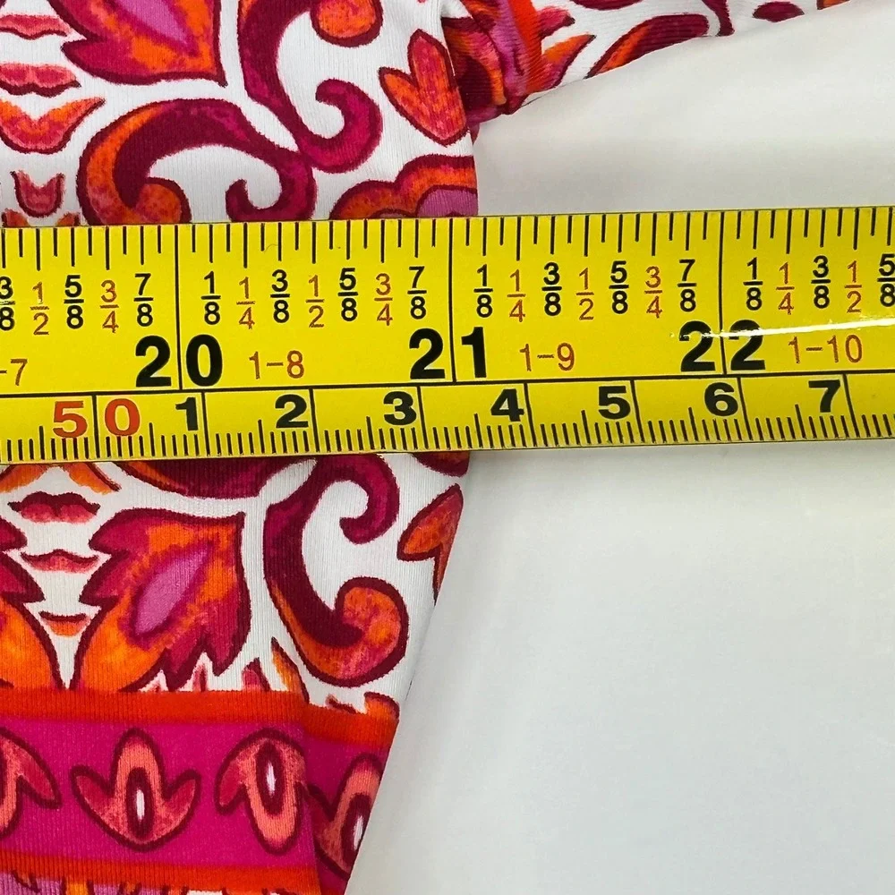 Lands End Womens L Petite Pink Orange Floral Rash Guard Swim Tunic Quarter Zip